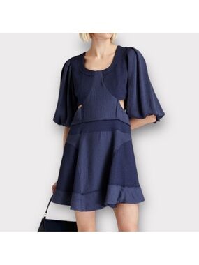 Jonathan Simkhai Navy Puff-Sleeve Mini Dress
